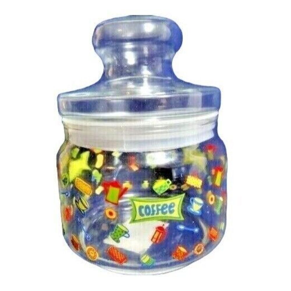 Retro Coffee Jar Clear Glass Canister Rubber Seal Kitchen Food Storage 5.5 x 4